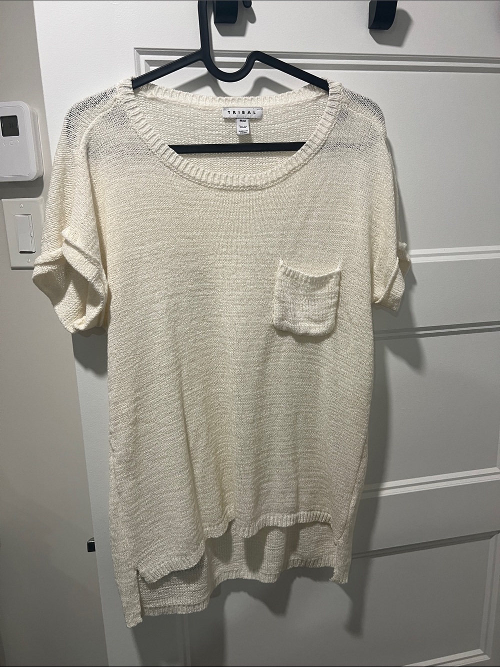 Tribal Cream Lightweight Knit Scoop Neck Pocket Sweater